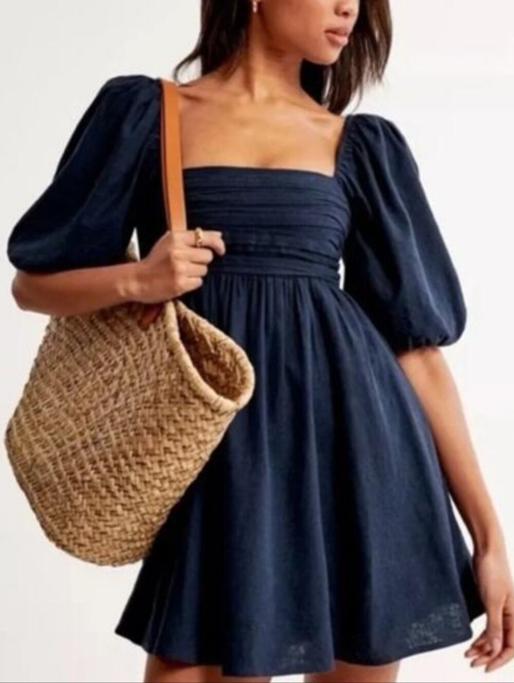 Abercrombie & Fitch Navy Puff Sleeve Square Neck Dress